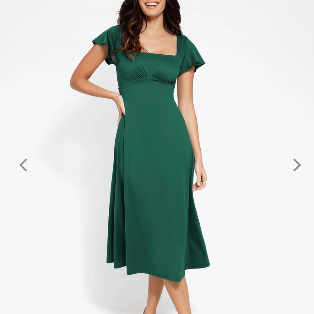 NWT Popilush Shapewear Built-In Tummy Control A-Line Midi Dresses Green